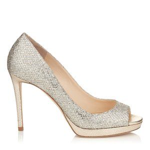 Jimmy Choo LUNA 100 Champagne Glitter Fabric Peep